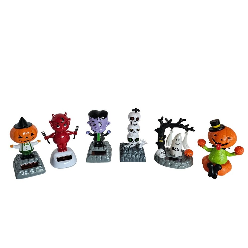 Set Of 6 Spooky Solar-Powered Halloween Dancing Figures Pumpkin Frankenstein